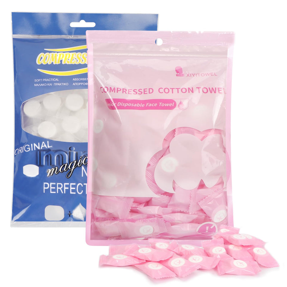 Classycoo compressed towel 200-pcs pack, soft cotton texture for travel refreshment.