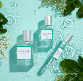 Clean Classic Rain gift set box conveys convenient, travel-friendly fragrance.