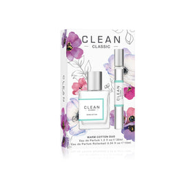 CLEAN CLASSIC Warm Cotton Duo packaging shown as a gift-ready holiday display