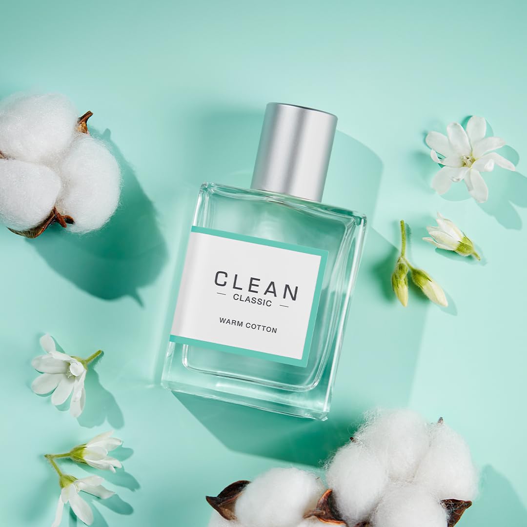 CLEAN Warm Cotton note graphic emphasizes citrus, floral, and musk balance