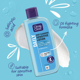 Close-up of Clean & Clear Deep Cleansing Lotion Sensitive texture on sensitive skin