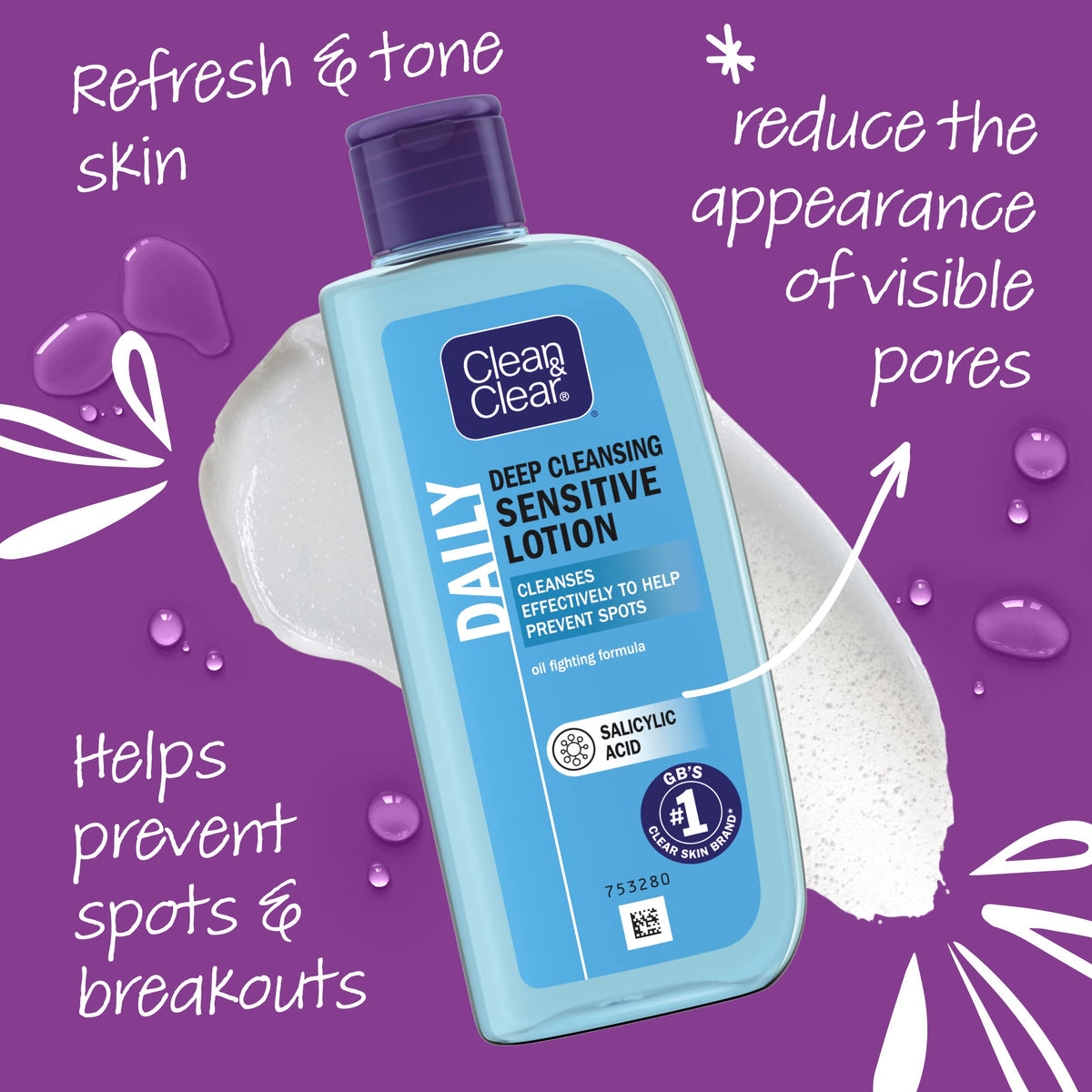 Packaging of Clean & Clear Deep Cleansing Lotion Sensitive on a clean vanity for daily use