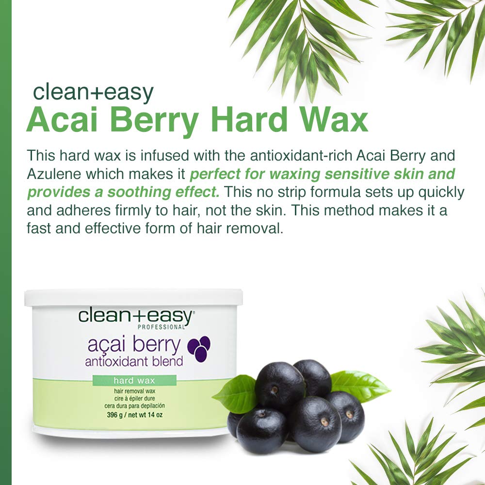 Clean + Easy Acai Berry Hard Wax during Brazilian waxing for effective hair removal.