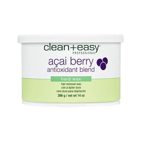 Clean + Easy Acai Berry Hard Wax jar close-up showing rich formula.
