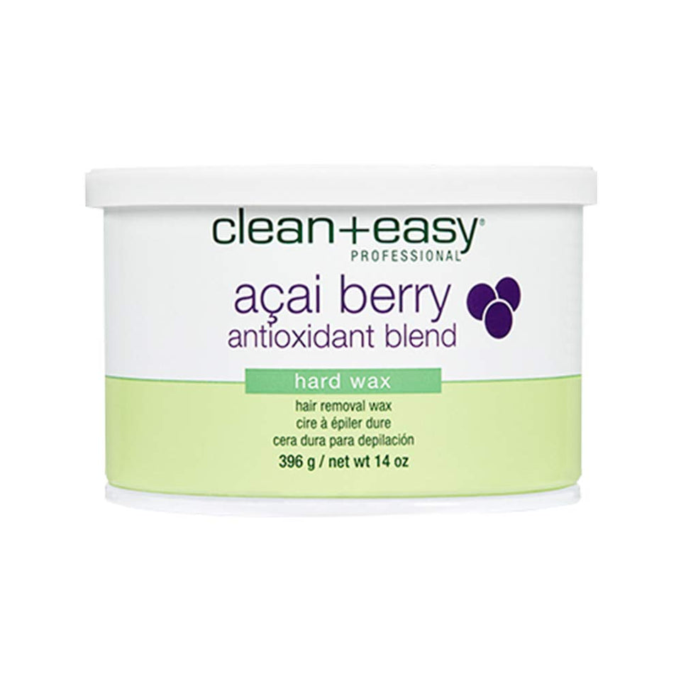 Clean + Easy Acai Berry Hard Wax jar close-up showing rich formula.