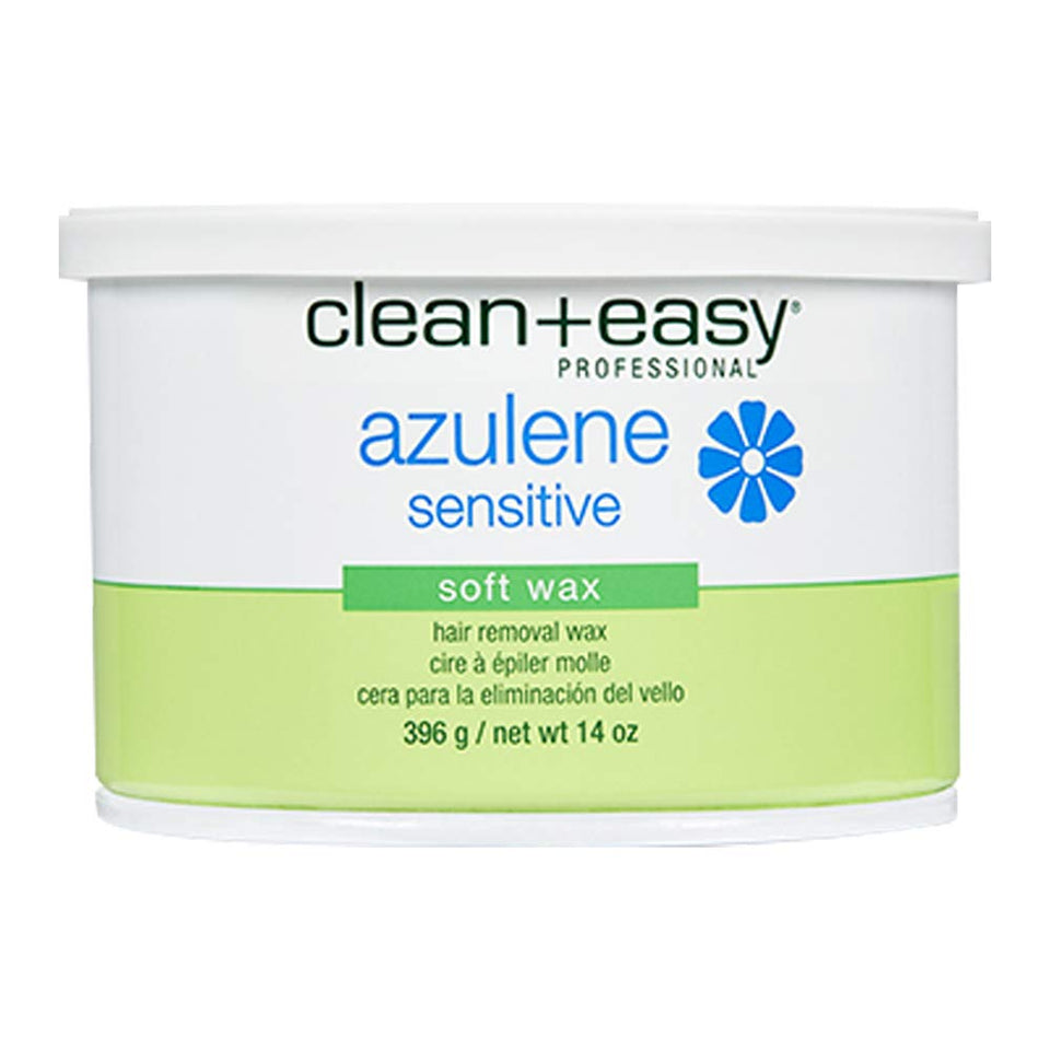 Clean + Easy Azulene sensitive soft wax jar with soothing formula for sensitive skin.