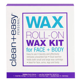 Clean + Easy roll-on wax kit with dual warmers for precise at-home waxing