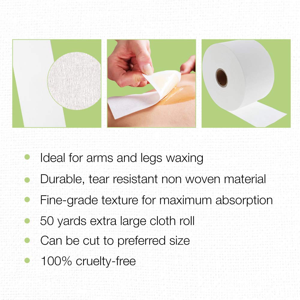 Clean + Easy wax remover cloth highlights tear resistance for multiple uses.