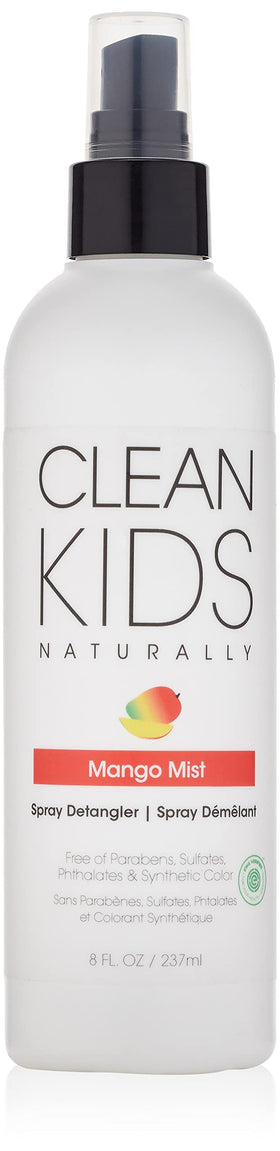 Clean Kids Naturally Mango Mist Spray Detangler bottle eases tangles.