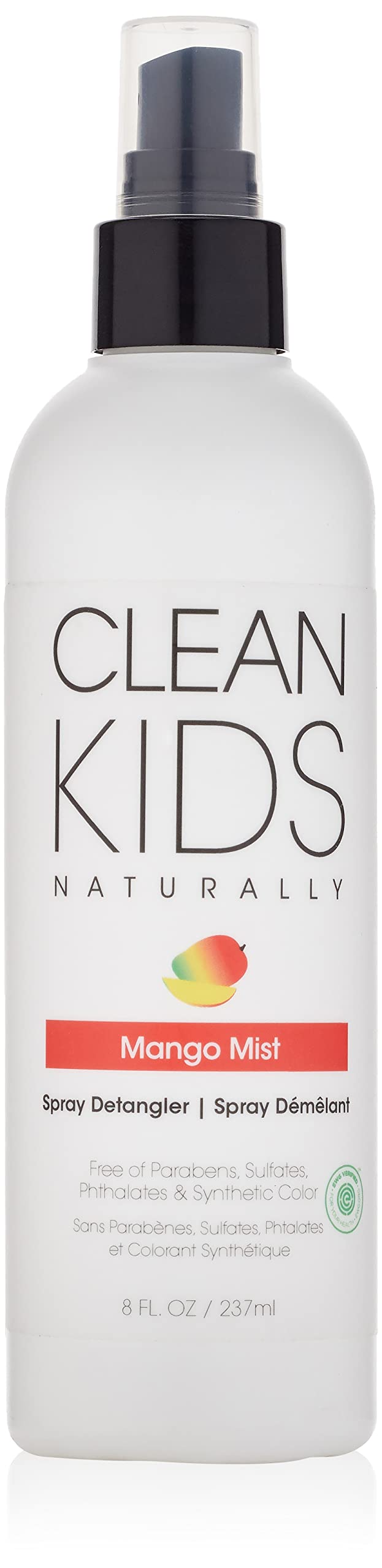 Clean Kids Naturally Mango Mist Spray Detangler bottle eases tangles.