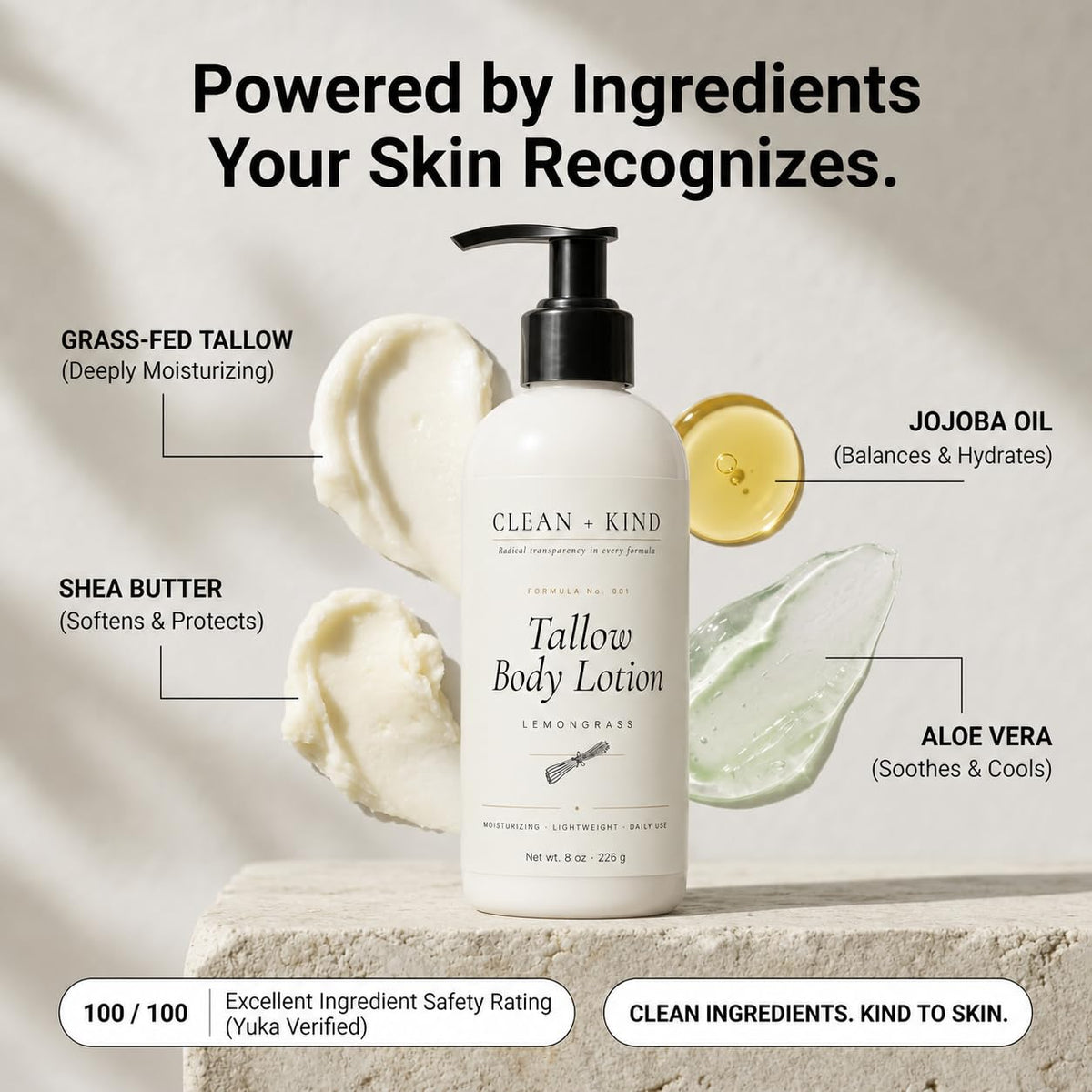 Aloe vera and vitamin E in Clean + Kind formula soothe skin.