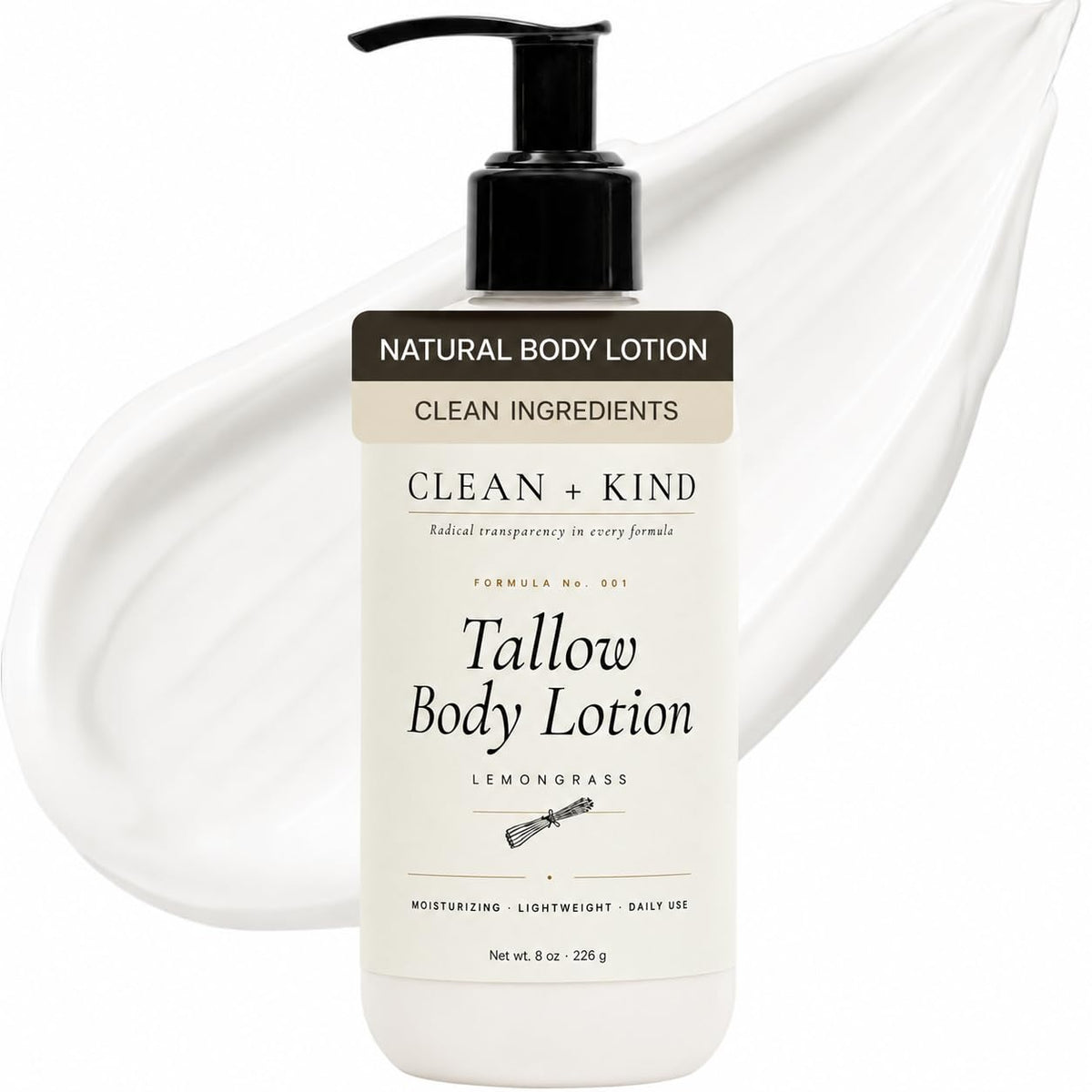 Clean + Kind Daily Moisturizing Lotion bottle delivering deep hydration for dry skin.