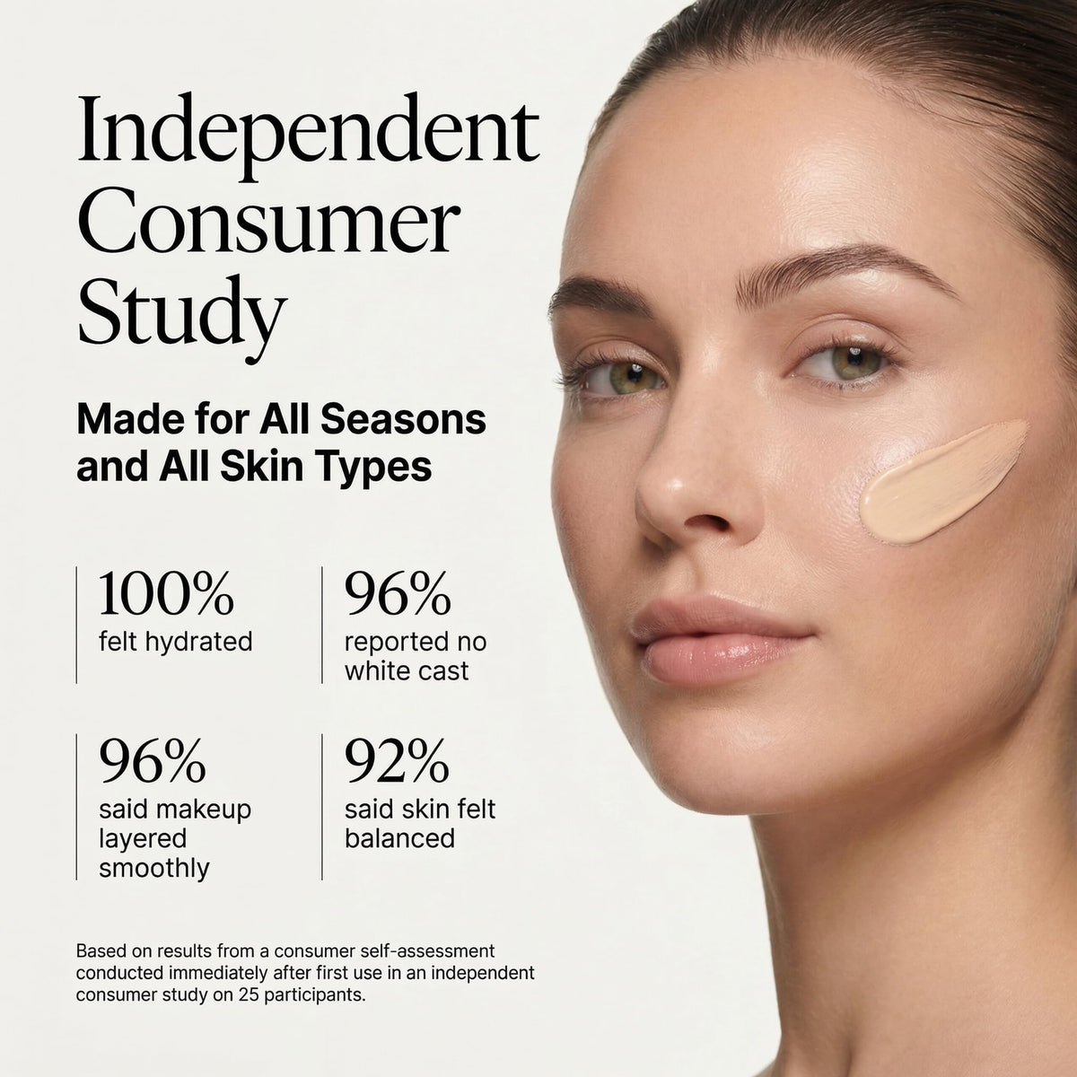 Clean + Kind ingredients with hyaluronic acid for deep hydration and moisture retention.