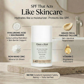 Clean + Kind SPF 40 pump showing convenient, mess-free application.