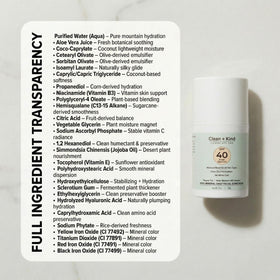 Clean + Kind reef-safe mineral sunscreen with SPF 40 protects skin while keeping balance.