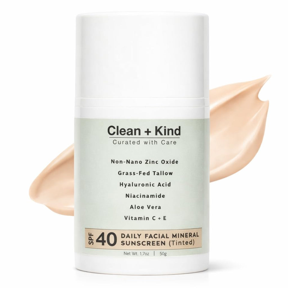 Clean + Kind Daily Sunscreen SPF 40 tinted bottle for daily protection and hydration.