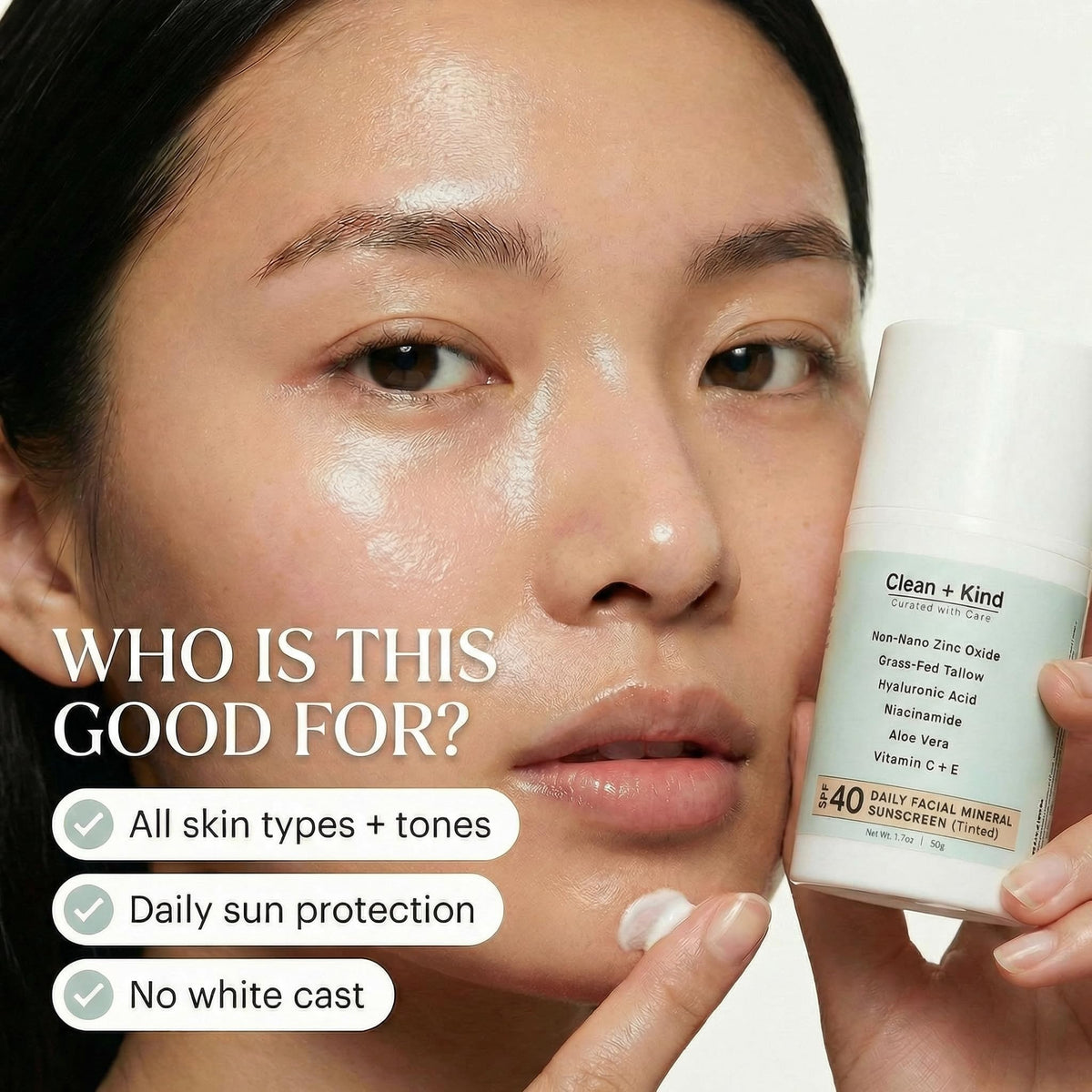 Clean + Kind travel-size SPF 40 bottle fits bags for on-the-go sun protection.