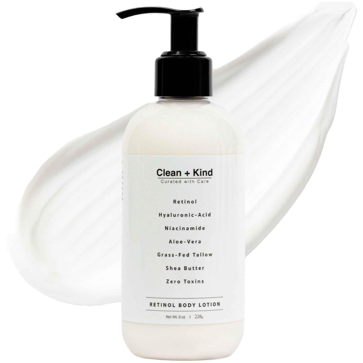 Clean + Kind firming retinol body lotion reduces wrinkles for smoother skin.