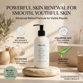 Clean + Kind hyaluronic acid formula delivers deep hydration daily.