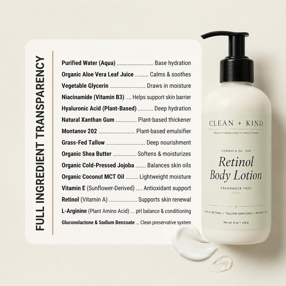 Bright packaging of Clean + Kind lotion supports a non-toxic skincare routine.