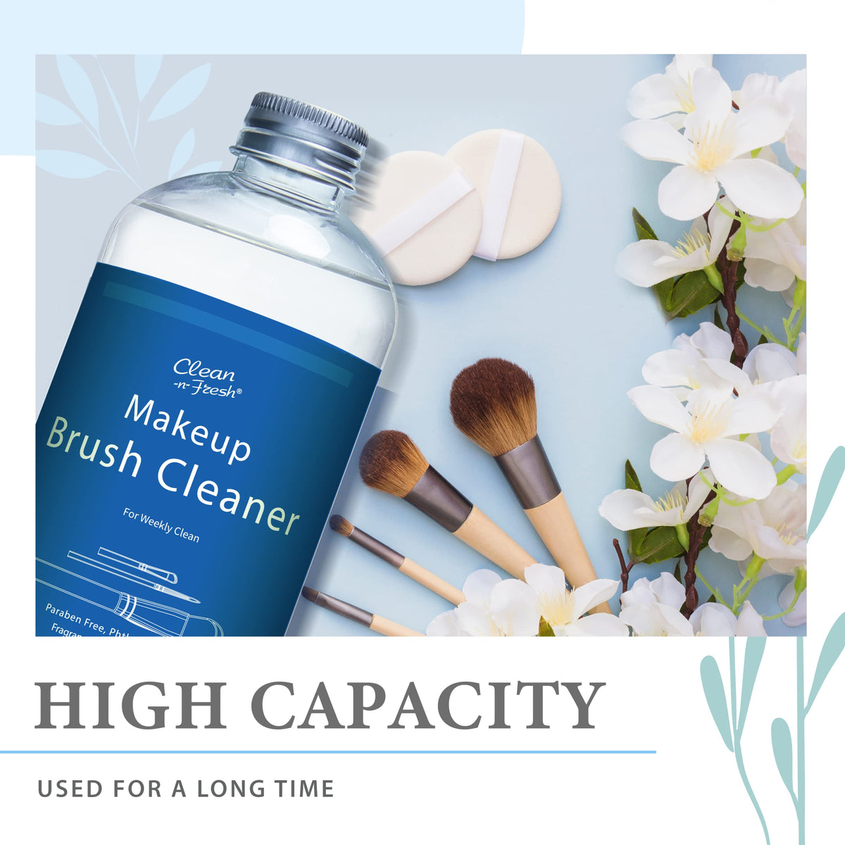 Clean-n-Fresh makeup brush cleaner with brushes illustrates thorough bristle cleansing.