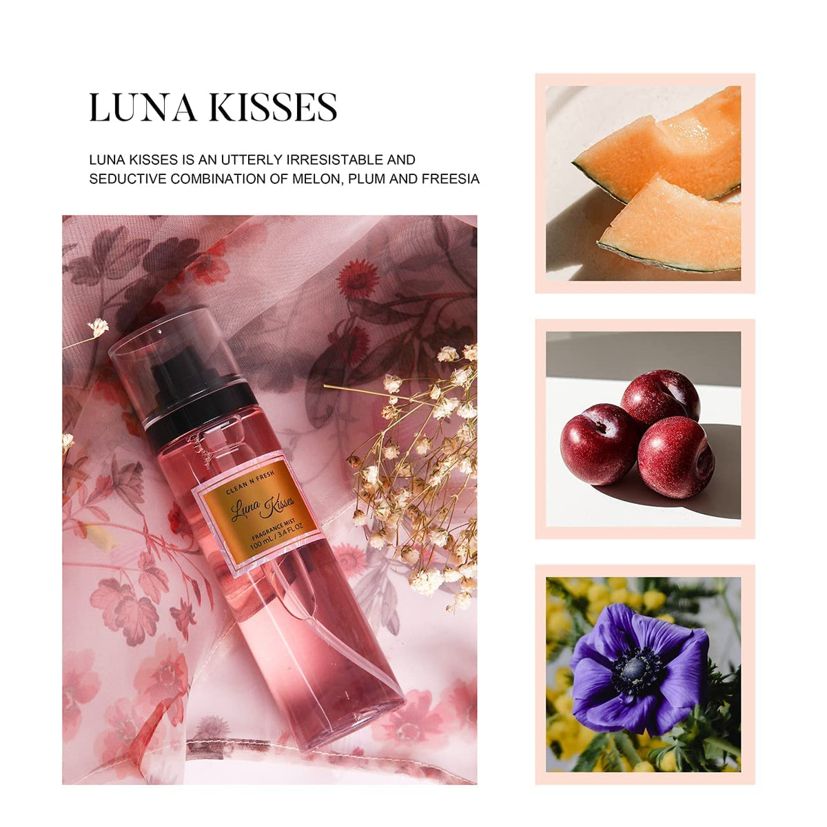 Clean-n-Fresh Luna Kisses spray mist for confident daytime wear