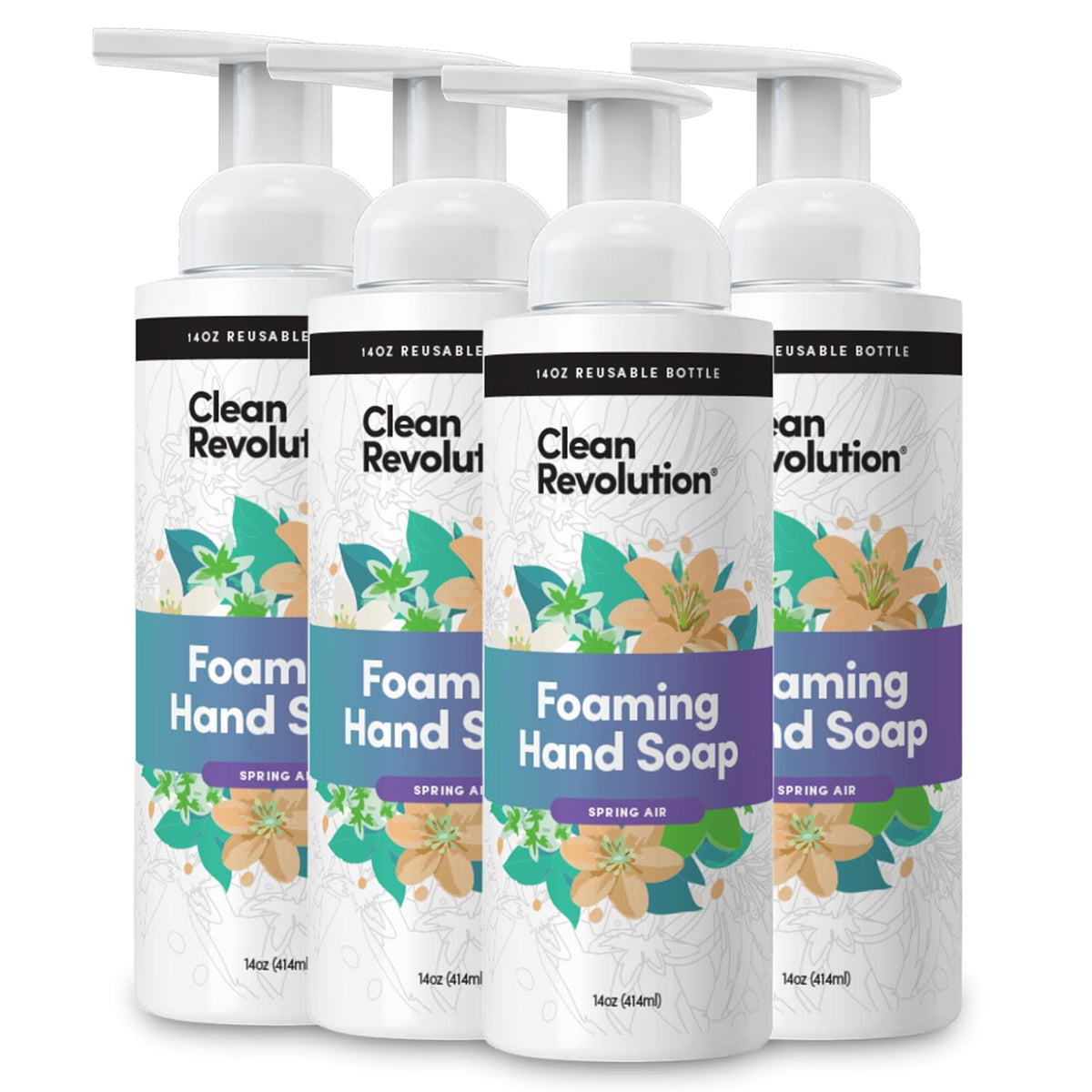 Clean Revolution Foaming Hand Soap Spring Air in dispenser delivers luxurious foam without drying hands