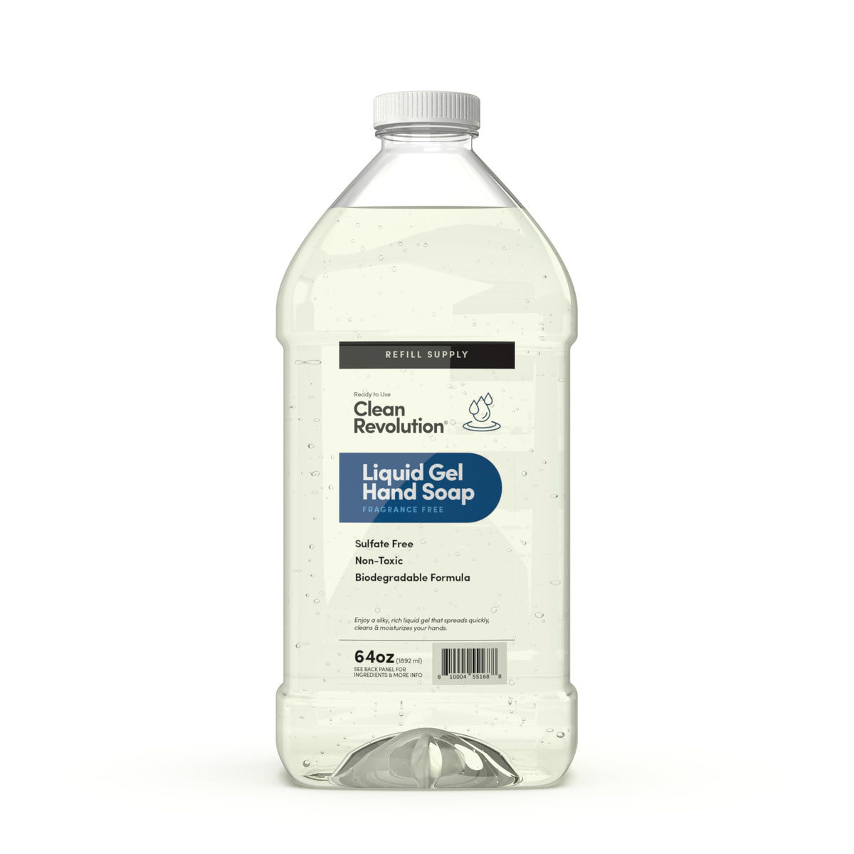 Clean Revolution hand soap bottle pour demonstrates quick, gentle cleaning for busy hands