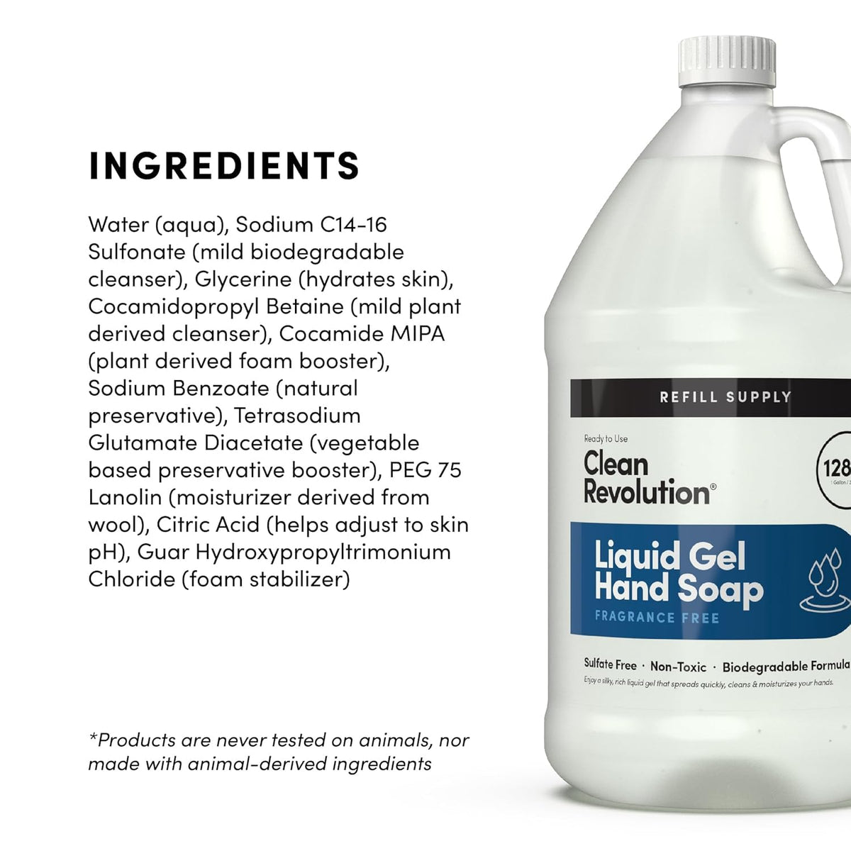 Clean Revolution packaging highlights recyclable materials and cruelty-free credentials.