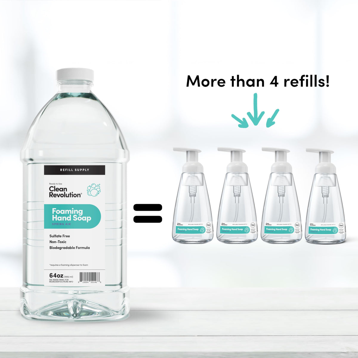 Close-up of Clean Revolution refill label highlighting eco-friendly ingredients.