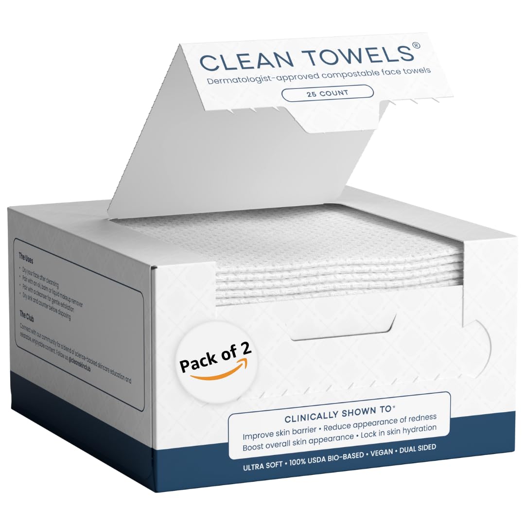 Clean Skin Club Clean Towels packaging showing two-pack set for on-the-go skincare.