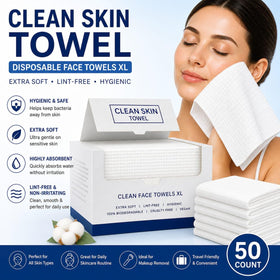 Clean Skin Towel bamboo viscose material offers soft, absorbent care for gentle daily use.