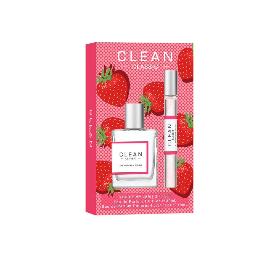 Clean Strawberry Fields full-size bottle shown for long-lasting berry-forward fragrance.