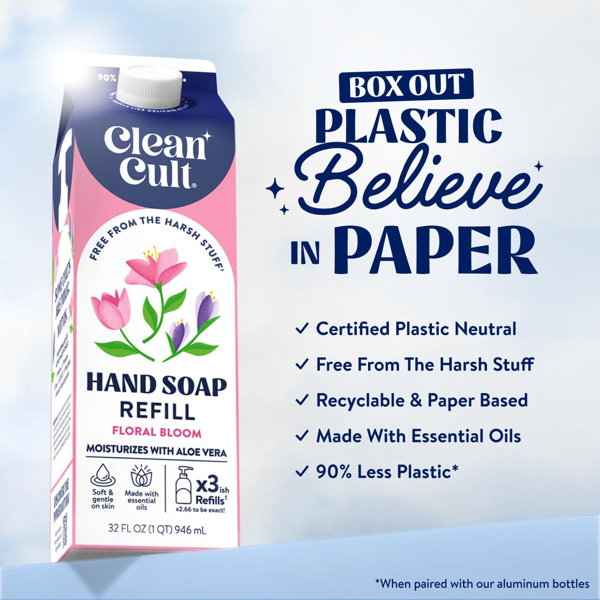 Pouring Cleancult Floral Bloom hand soap bottle with inviting floral scent