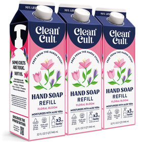 Cleancult Floral Bloom refill packaging shows recyclable paper packaging for eco-friendly hand care.