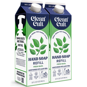 CleanCult Fresh Basil hand soap refill packfront highlights eco-friendly packaging for daily handwashing.
