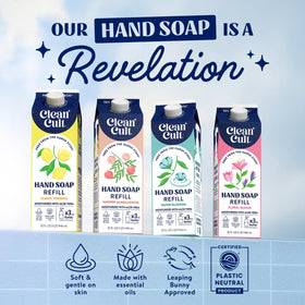CleanCult Fresh Basil scent bottle visual suggests floral aroma for refreshing hand hygiene.