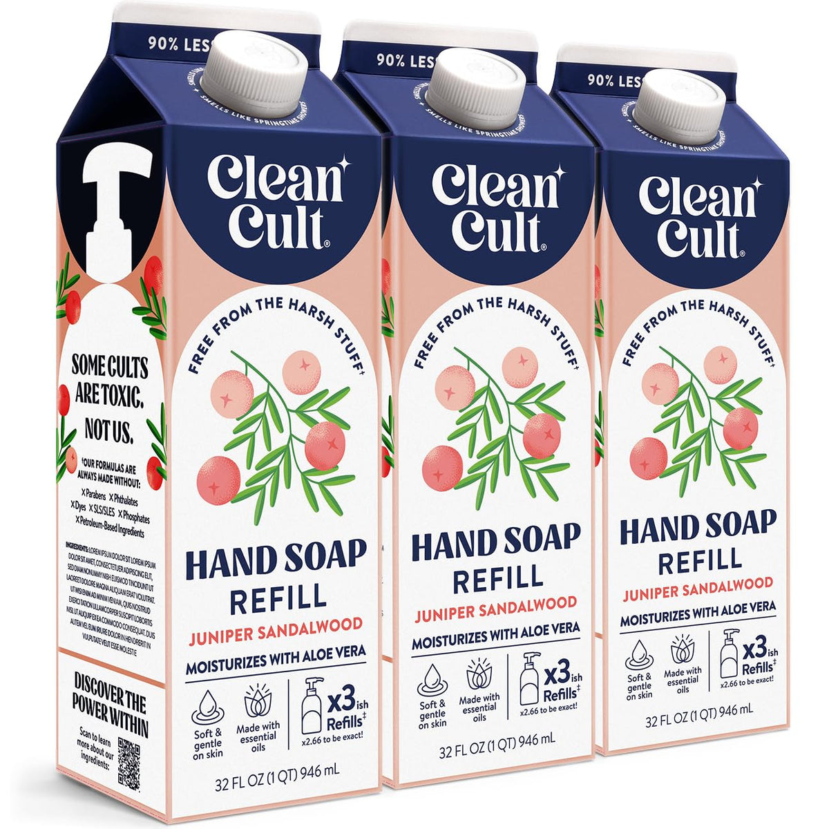 Cleancult juniper sandalwood refill pack front showcases eco-friendly paper packaging.
