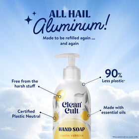 Cleancult lemon verbena bottle refill pack emphasizes sustainable refills.