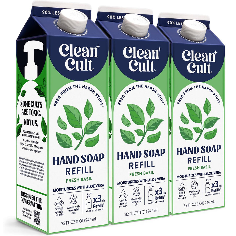 Cleancult Fresh Basil refill packaging showcased for eco friendly use