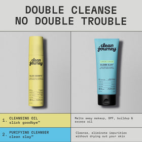 Hands applying Cleanjourney cleanser into a daily cleansing routine
