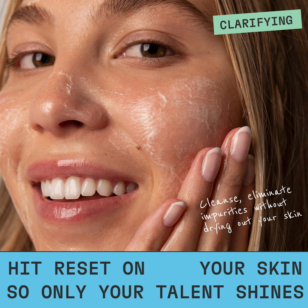 Foaming action of Cleanjourney cleanser demonstrates gentle cleansing