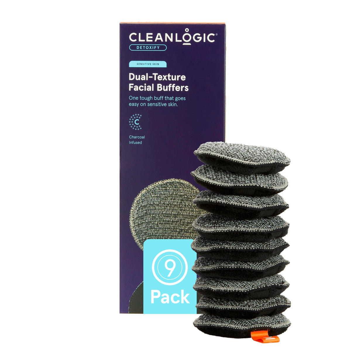CleanLogic charcoal exfoliating pads microfiber side close-up for makeup removal