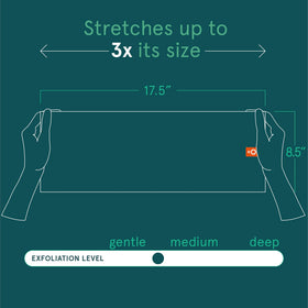 Cleanlogic exfoliating cloth in shower use on arm for smooth skin.