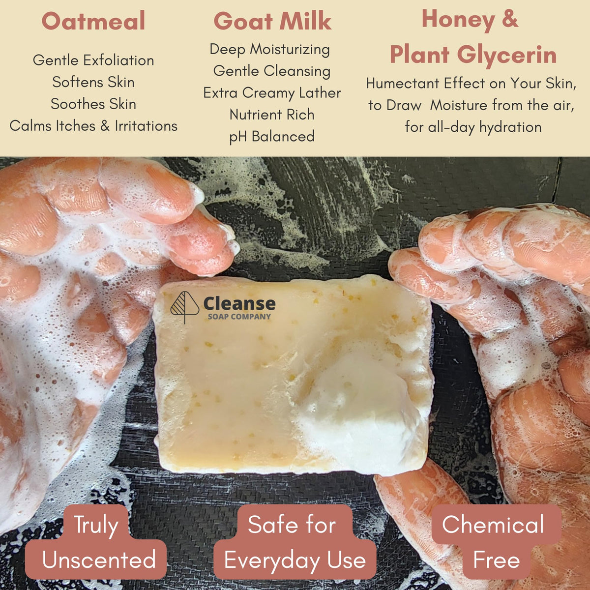 Cleanse Goat Milk Honey Oatmeal Bar nourishes skin with natural moisture