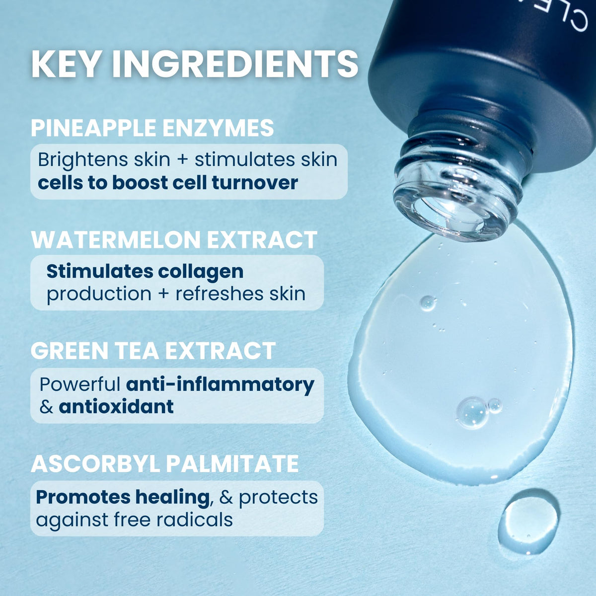 CLEAN SKIN CLUB serum drops on the hand demonstrate easy daily use.