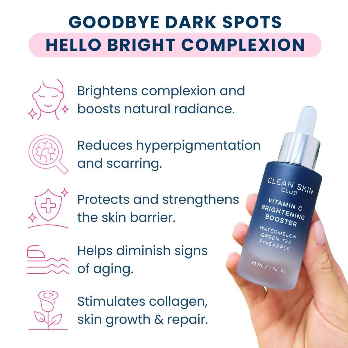 CLEAN SKIN CLUB Vitamin C Serum close-up shows lightweight texture ready for application.
