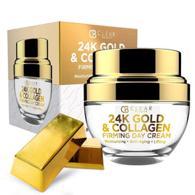 Clear Beauty 24K Gold & Collagen Day Cream bottle for luxurious hydration