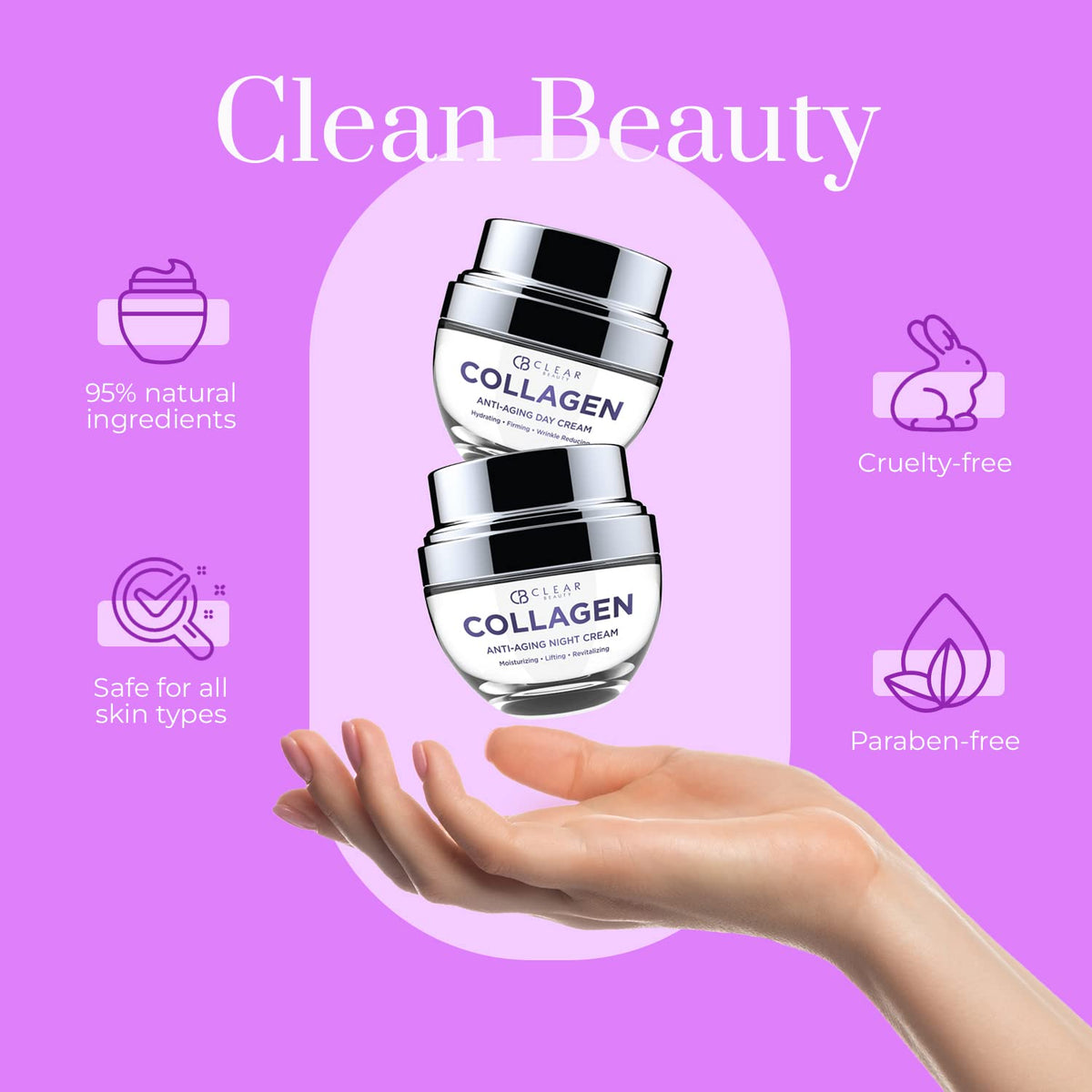 Clear Beauty Collagen Day & Night Moisturizer duo set in gift-ready packaging