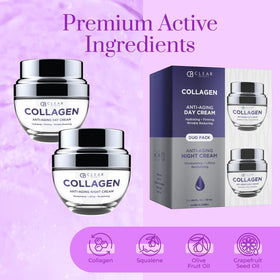 Clear Beauty Collagen Day & Night Moisturizer texture close-up shows silky finish for smooth skin